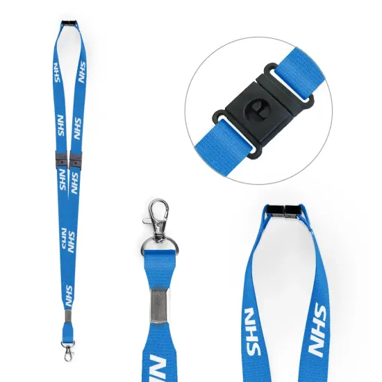 Blue 15mm Pre-Printed NHS Lanyards with Triple Breakaway and Metal Trigger Clip (Pack of 100)