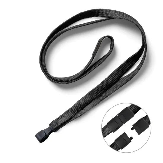 Black 10mm Tubular Polyester Lanyards with Plastic Clip (Pack of 25)