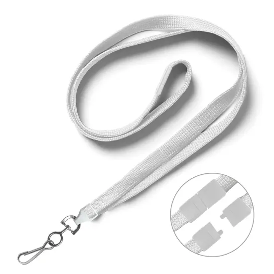White 10mm Polyester Lanyards with Metal Dog Clip (Pack of 25)