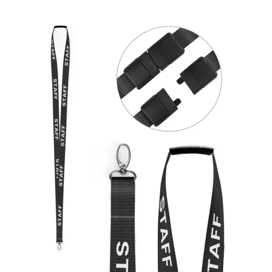 Black 15mm Pre-Printed STAFF Lanyards with Metal Lobster Clip (Pack of 100)