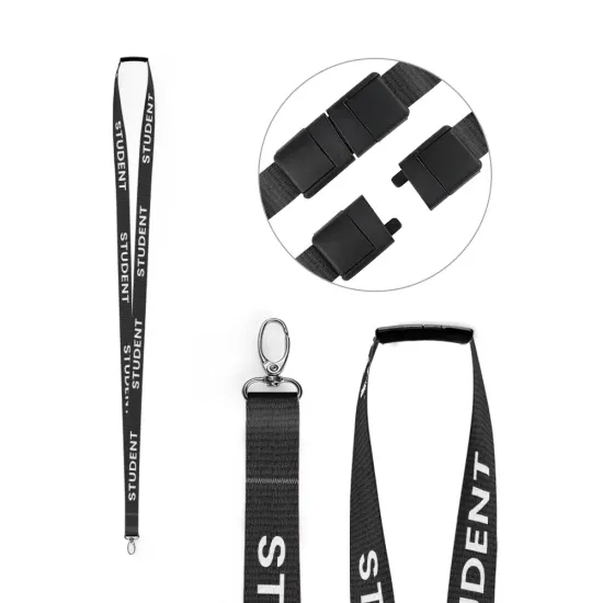 Black 15mm Pre-Printed STUDENT Lanyards with Metal Lobster Clip (Pack of 100)