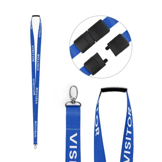 Blue 15mm Pre-Printed VISITOR Lanyards with Metal Lobster Clip (Pack of 100)