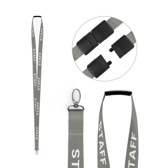 Grey 15mm Pre-Printed STAFF Lanyards with Metal Lobster Clip (Pack of 100)