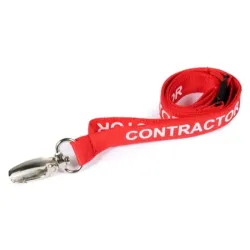 Red 15mm Pre-Printed CONTRACTOR Lanyards with Metal Lobster Clip (Pack of 100)