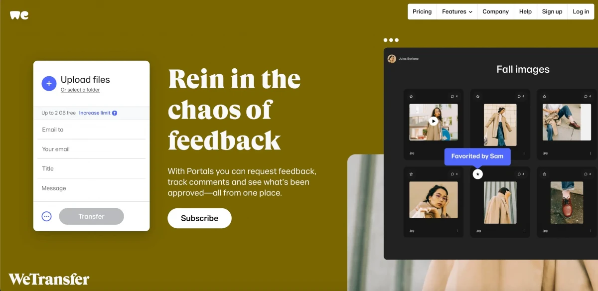 WeTransfer upload screen
